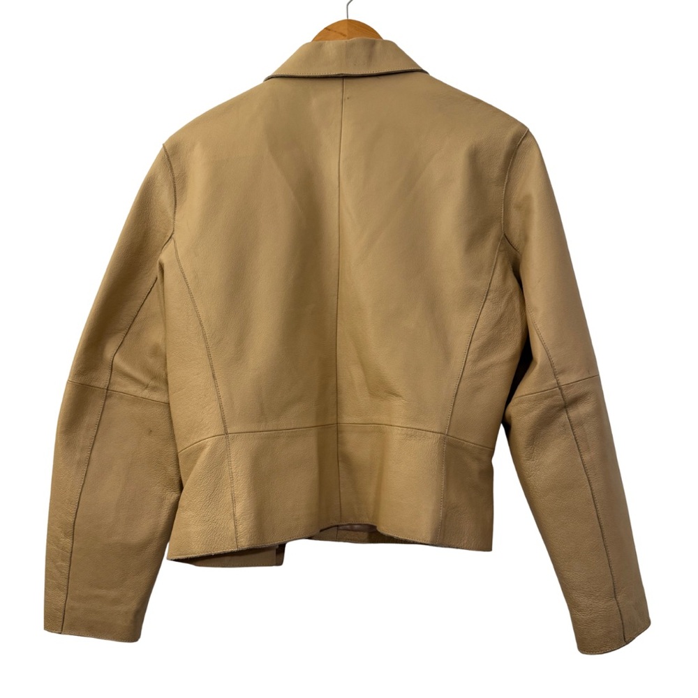 Vintage Clio Tan Lined Real Leather Jacket, Womens Size 10, Snap Button Closure - Picture 2 of 8